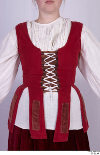  Photos Woman in Historical Dress 63 17th century Traditional dress historical clothing red white vest with shirt upper body 0001.jpg